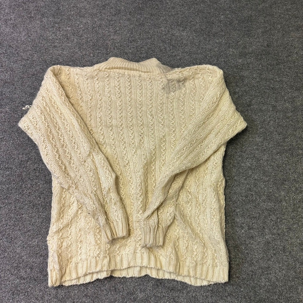 Kairins Sweater Womens Size S Cream Cable Knit Mock Neck Vintage Acrylic Stained